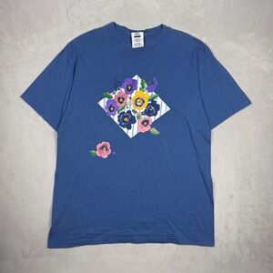 90s‎ Mens Gopher Sport Floral Pansy Graphic Single Stitch T-Shirt Large